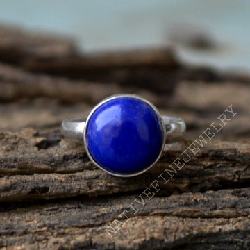 Natural Afghan Lapis Lazuli Gemstone Ring -925 Silver Birthstone Ring -Round Lapis Lazuli Gemstone Ring -January Birthstone Gift Ring