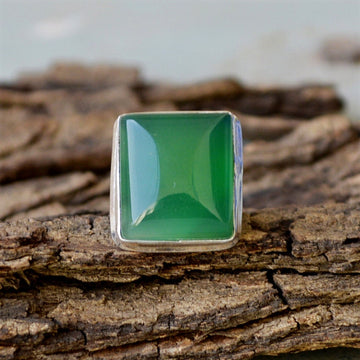 Green Onyx Gemstone Ring - 925 Sterling Silver Ring -Bold Gift Ring -Cushion Green Onyx Ring Jewelry - Bezel Set Ring - Father's Gift Ring